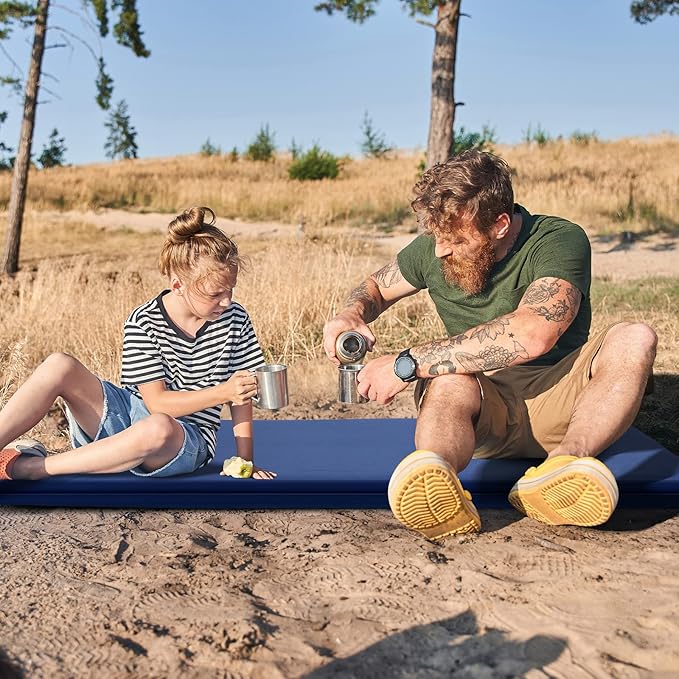 Tangkula Self Inflating Sleeping Pad 3 Inch Inflatable Camping Mattress Pad with 9.5R Value Insulated Foam Camping Mat with Pillow Lightweight Camp Sleep Pad for Backpacking Car Tent