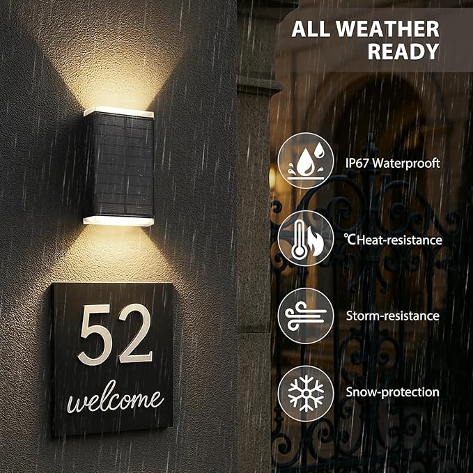 Solar Wall Light Outdoor  3000/4000/6000K 3 Modes Dusk to Dawn Lighting Wall Sconce IP67 Waterproof Up and Down Solar Lights Outdoor Front Door Light for House Garage Porch DoorwayFence (6PACK)