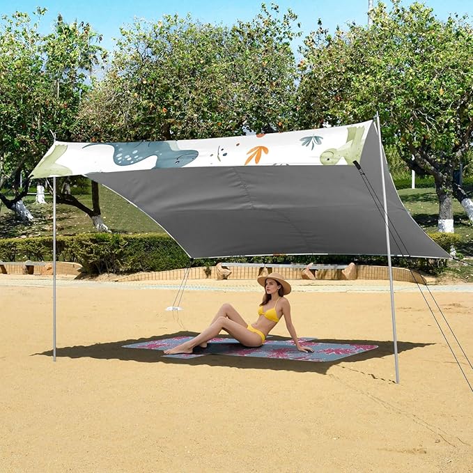 ALAZA Dinosaur Cartoon Dino Beach Tent Sun Shelter UPF50+ Protection Beach Shade Canopy w/ 4 Sandbags for Outdoor Camping Fishing Backyard Fun Picnic 10x9 ft
