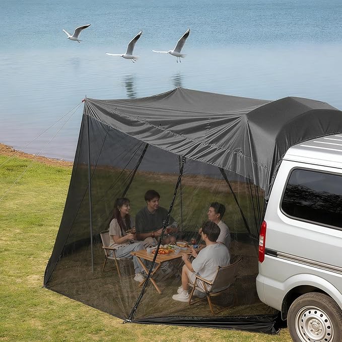 SUV Tent - Mesh/PU Waterproof Sun Protection Canopy126x78x76.7 Inch Windproof Portable SUV Tailgate Tent Vehicle Rear Hiking Traveling