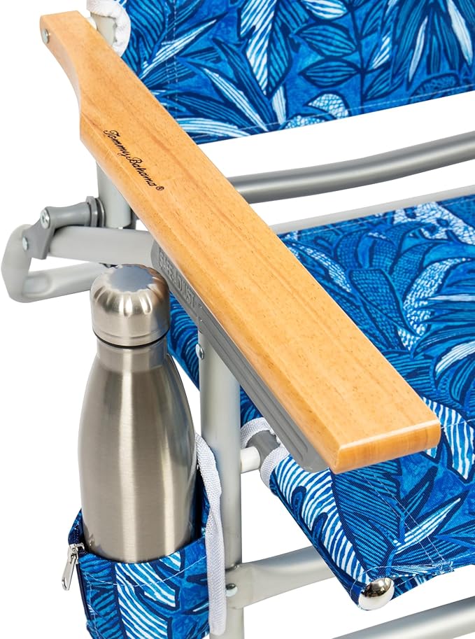 Tommy Bahama 2-Pack 5-Position Classic Lay Flat Backpack Beach Chair with Cooler and Cup Holder Portable Folding Beach Chair for Tanning Blue Tropical Leaves