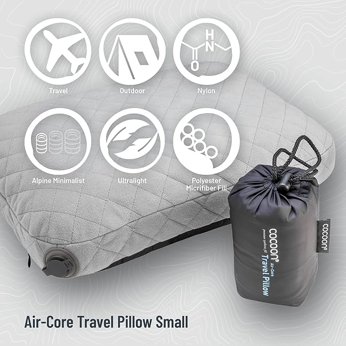 COCOON- Premium - Ultralight AirCore Pillow - Inflatable Camping and Travel Pillow (Light Blue Small)