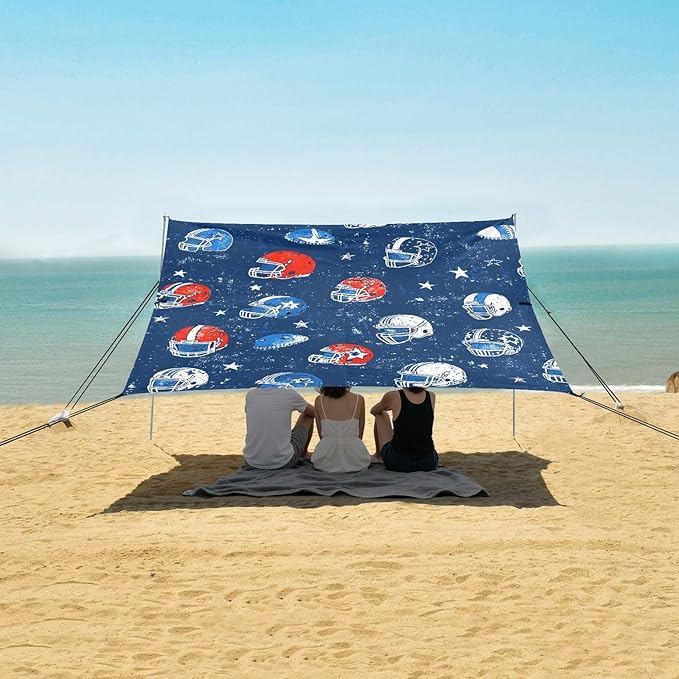 Football Helmet Blue Pattern Camping Sun Shelter Beach Tent Portable Beach Sun Shade Outdoor Canopy for Camping Trips Fishing Picnic