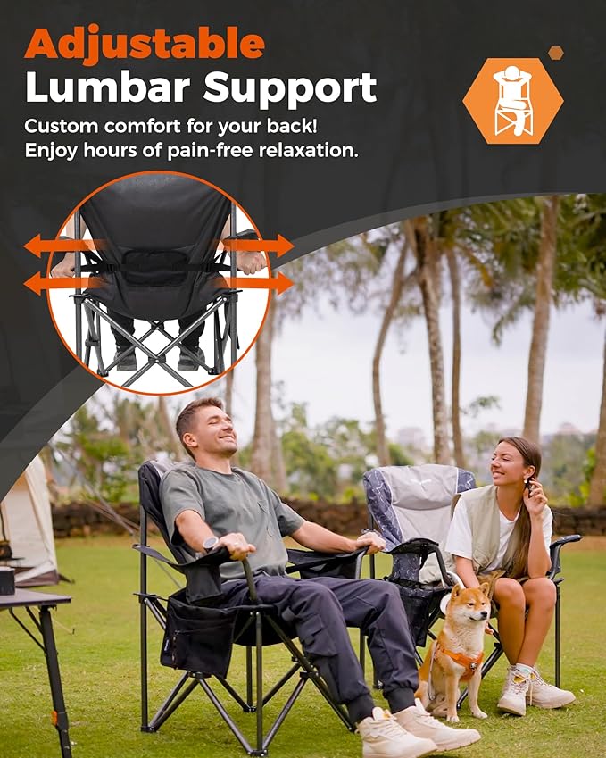 KingCamp Oversized Camping Folding Chair Heavy Duty 450 LBS with Bamboo Folding Table Portable Picnic Camping Table with Carry Bag