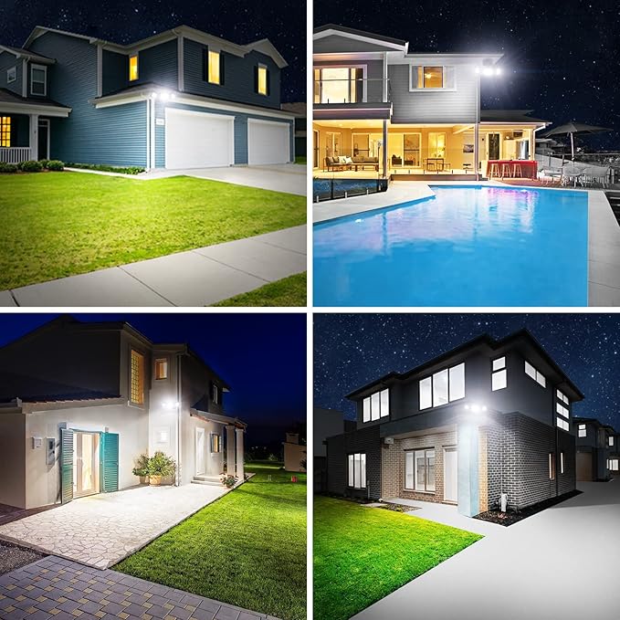 Onforu 60W LED Dusk to Dawn Outdoor Lighting2 Packs 6000LM Exterior Flood LightsIP65 Waterproof Outdoor 3 Adjustable Heads Photocell Black Lights Fixture6500K Daylight White Floodlights(Black)