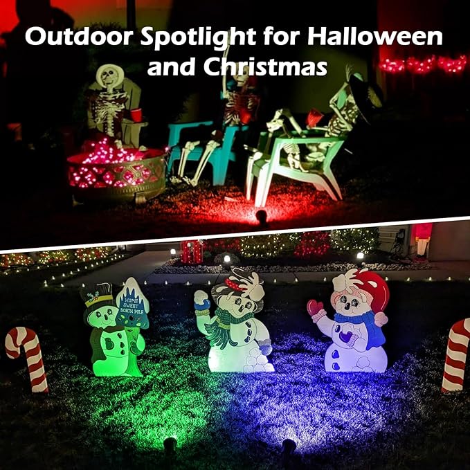 Spotlight Outdoor – 120V Plug-in 2700K Warm White LED Landscape Spot Lights with RGB 3 Lenses for Yard Garden Lawn&ampTree Decor IP67 Waterproof Perfect for Holidays&ampEveryday (4 Pack Green)