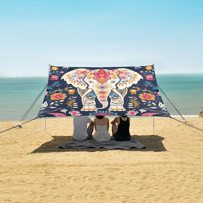 Cute Elephant FlowerCamping Sun Shelters 9.2 x 10.5 FT Beach Canopy Tent Sun Shade with Carrying Bag for Camping Trips Fishing Backyard Fun or Picnics 21341038