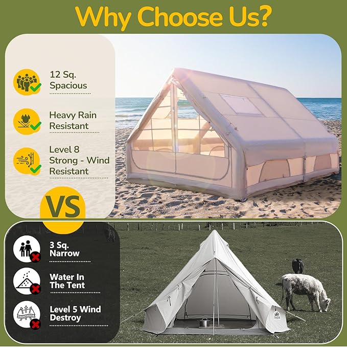 4-10 Person Inflatable Tent Waterproof Quick Setup for Camping Glamping and Family Outdoor Use Beige