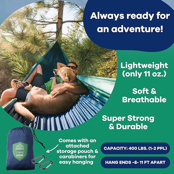 Handcrafted Adventure Parachute Hammock by Yellow Leaf Hammocks - Fits 1-2 PPL 400lb max - Weathersafe Super Strong Easy to Hang Ultrasoft Easy to Pack - Color: Blue and Green