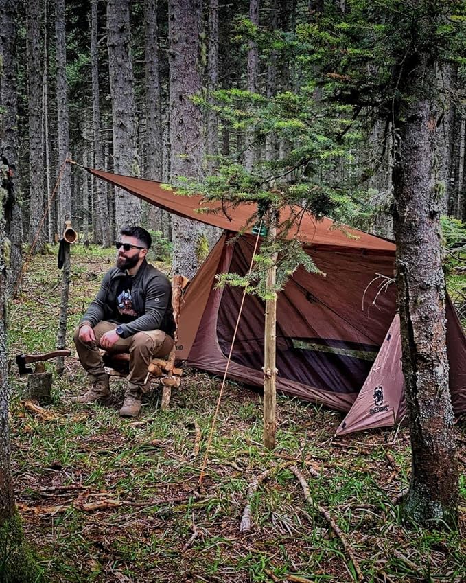 OneTigris Backwoods Bungalow Bushcraft Shelter 2.0 Ultralight Backpacking Tent with with Porch for Camping Hiking Backpacking Motorcycle Kayak Bushcrafters