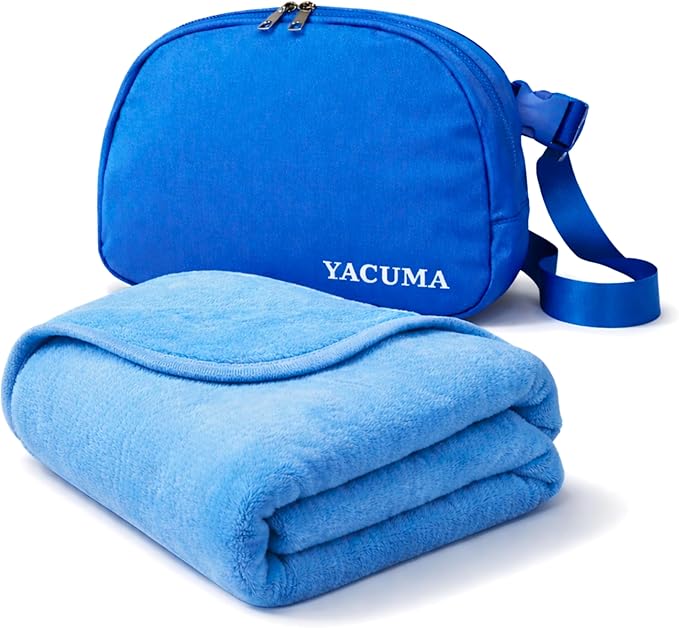 Travel Blanket Airplane Compact with Bag Ultra-Soft 40 x 60 Flannel Travel Organizer Bag with Adjustable Strap Lightweight Warmth for Long Flights