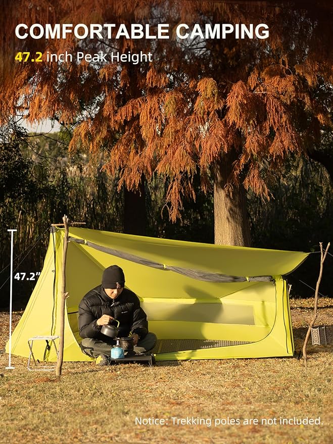 TOMOUNT Ultralight Bivy Tent 15D Nylon Trekking Pole Tent for one PersonLightweight Backpacking TentWaterproof Windproof Tents for ClimbingCampingHikingTrekking