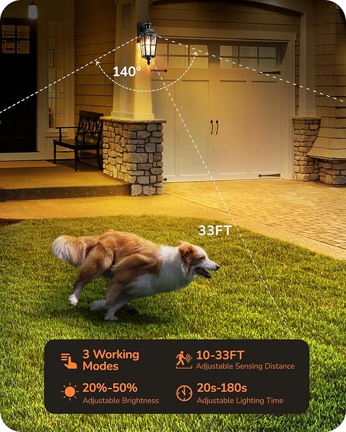 EDISHINE Motion Sensor Outdoor Lights Porch Light with GFCI Outlet Exterior Lighting Fixtures Dusk to Dawn Outside Wall Sconce with Water Ripple Glass Wall Mount Lantern Lamp for House Garage
