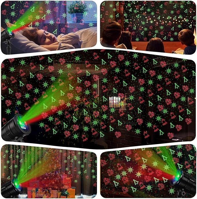 Christmas Laser Lights Outdoors Decoration Projector Light Waterproof LED Star Show for Xmas Decor House Home Yard Garden Patio Wall Indoor Red and Green with Wireless Remote