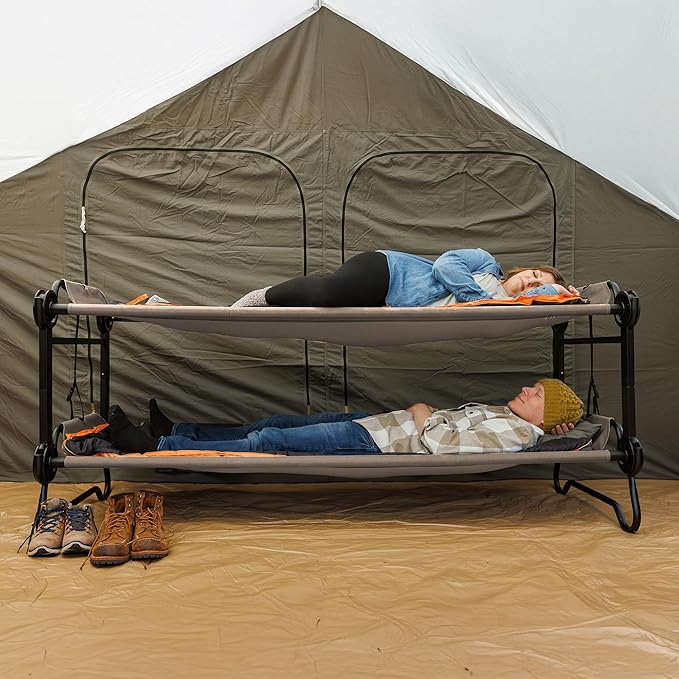 Disc-O-Bed Large Portable Bunk Camping Cots with Carry Bags - Heavy-Duty Indoor or Outdoor Sleeping System Converts to Bench or Separate Beds 500 lb Weight Capacity Per Cot