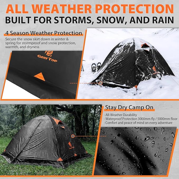 GEERTOP 2 Person 4 Season Blackout Camping Tent - Sleep in Darkroom Waterproof Rainfly Snow Skirt Lightweight Aluminum Pole Easy Setup for Hiking Mountaineering Family Camp