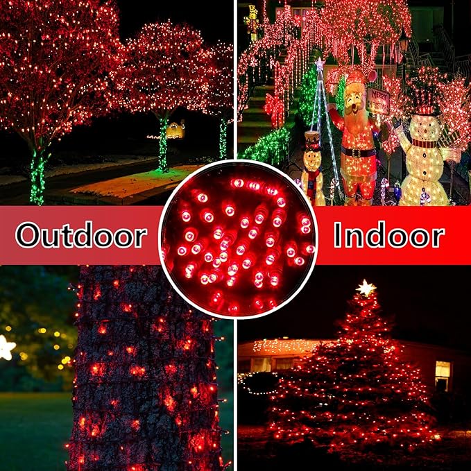 50ft 100 Counts Red LED Christmas Lights Outdoor- Commercial Grade Outdoor Waterproof Red Halloween Lights 5mm Wide Angle Green Wire Xmas Lights IP:65 UL