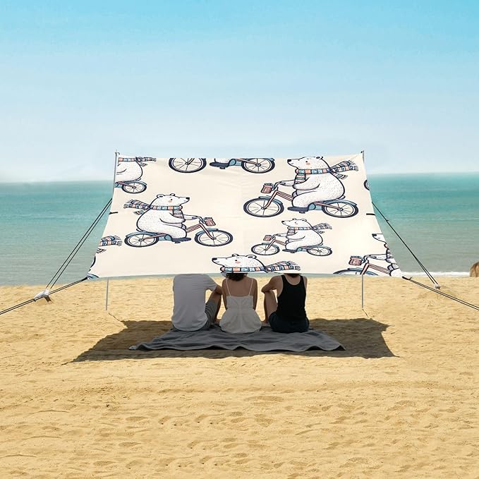 Polar Bear Bicycle Riding Camping Sun Shelter Beach Tent Portable Beach Sun Shade Outdoor Canopy for Camping Trips Fishing Picnic