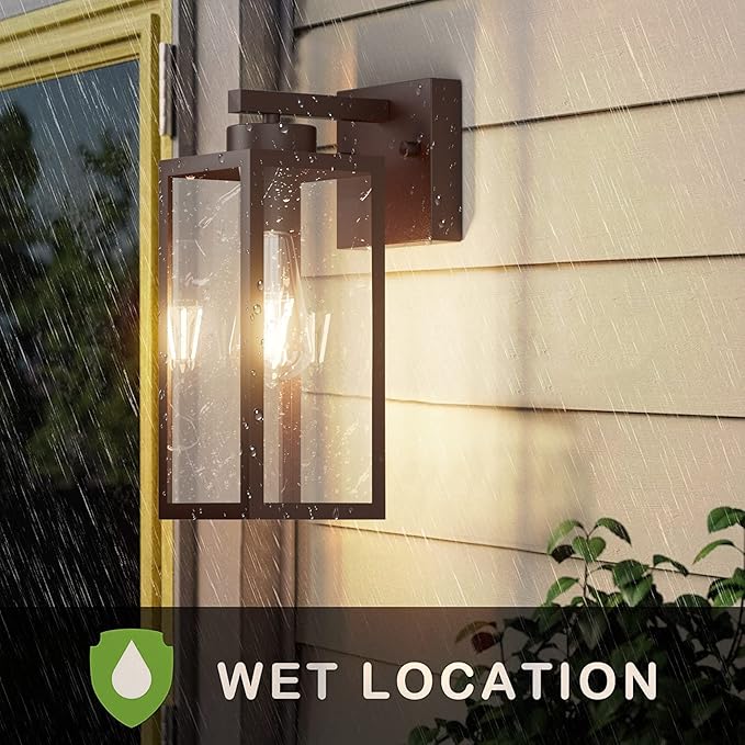 Tipace Outdoor Wall Lantern 2 Pack Brown Exterior Wall Sconce with Clear Glass Shade Wall Mount Lights for EntrywayPorchDoorway(Bulb Not Included)