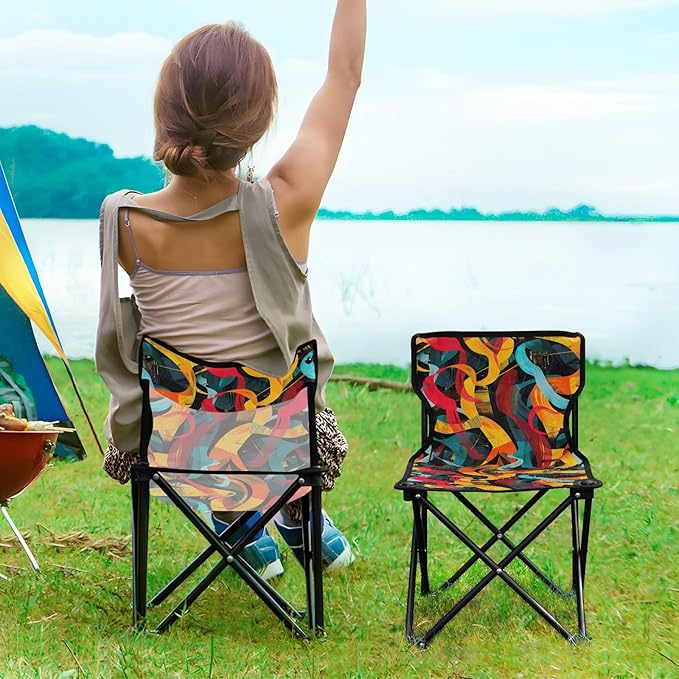 KLL Abstract Texture Collapsible Heavy Duty Camping Chairs Ultra Lightweight Packable Chair with Carrying Bag Outdoor Chairs for Traveling Picnic