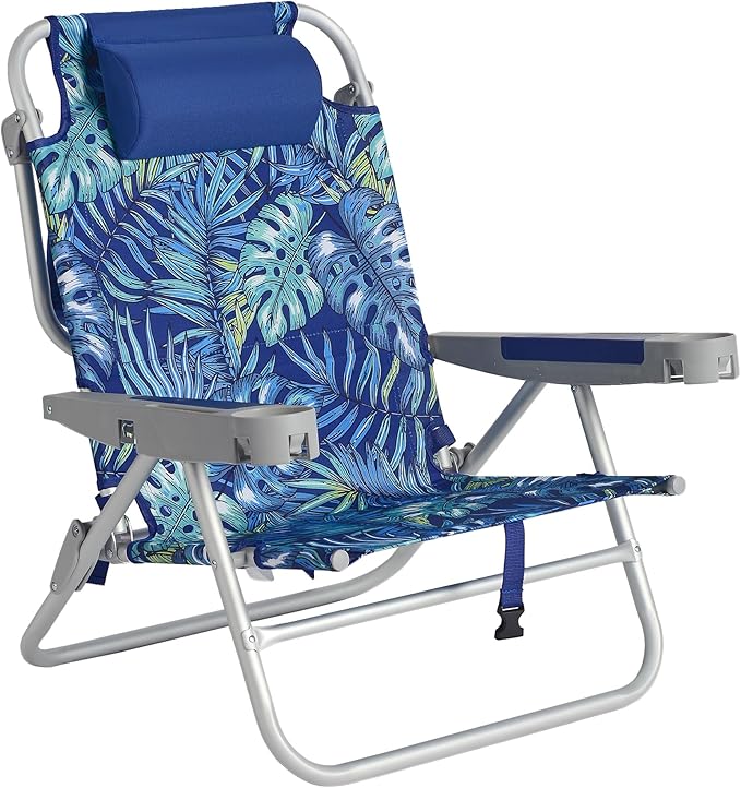 SUNNYFEEL Extra Wide Low Beach Chair 5 Position Lay Flat 500 LBS Heavy Duty XL Oversized Portable Folding Camping Chairs with Cup Holder for Outdoor/Trip Lightweight Backpack Beach Chair for Adults