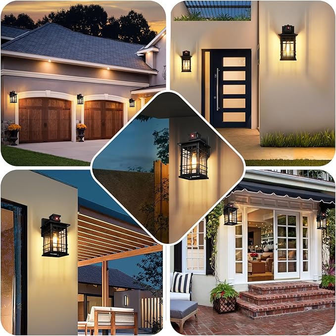 Motion Sensor Outdoor Wall Lights Black Dusk to Dawn Outside Porch Lights Fixture Wall Mount Waterproof Exterior Light Fixtures 2-Pack Matte Black Wall Sconces Lantern for House Patio Garage
