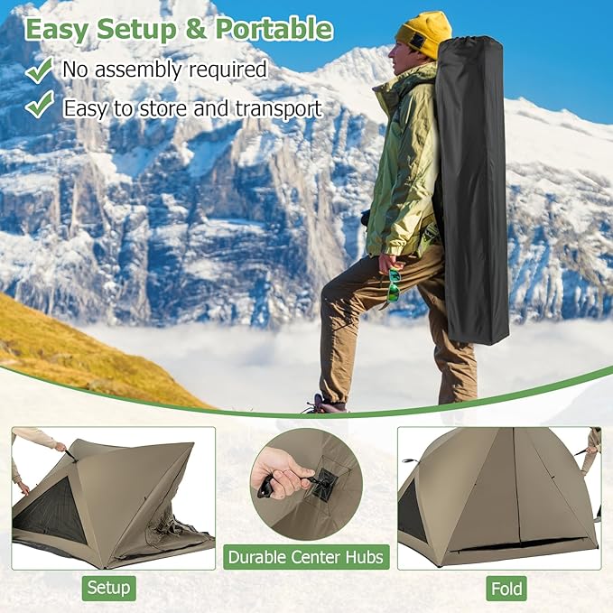 Tangkula 4-6 Person Pop Up Camping Tent with Visible Skylight Portable Backpacking Tent with Removable Rainfly 3 Mesh Walls 3 Zippered Doors Carrying Bag Family Dome Tent for Camping Hiking