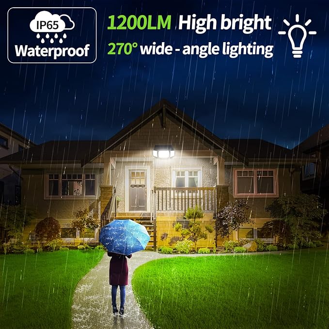 intelamp Solar Outdoor Lights6000mAh Motion Sensor with Dual SensorsWaterproof Solar Flood Lights 270°Wide Angle for Outside with 3 Modes