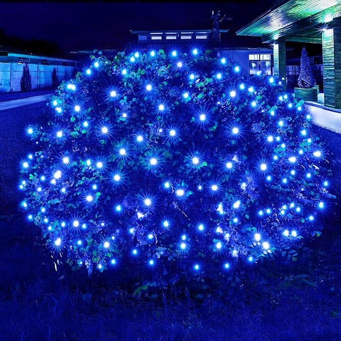 Led Christmas Net Lights Blue Outdoor Christmas Lights 160LED 5ftx7ft Waterproof Outdoor Indoor Fairy Mesh Net Light for Xmas Party Yard Patio Trees Shrubs Bushes Decorations