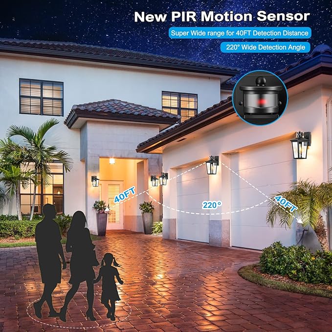 Motion Sensor Outdoor Wall Lights - Dusk to Dawn Waterproof Aluminum Fixtures for Porch Garage Balcony &amp Entrance Doors | Wall Mounted Exterior Lighting in Black Gold