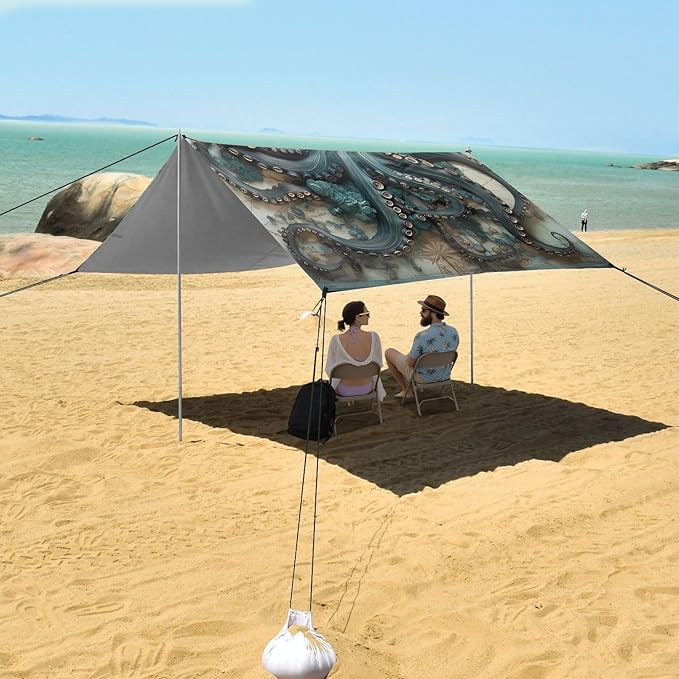 Beach Tent Sun Shelter Octopus Map Lightweight &amp Easy Setup Beach Shade Canopy for Camping Fishing