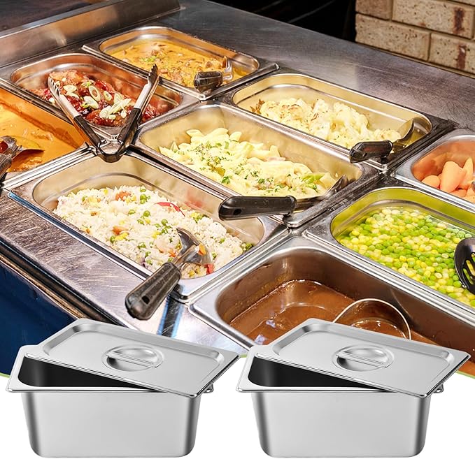 1/4 8 Pack Stainless Steam Hotel Pans with Lids 6 Deep 1.2 mm Thick Stainless Steel Jam Steam Pan Catering Storage Metal Food Pan for Restaurant Hotel Party