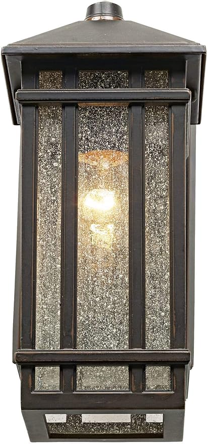 Kathy Ireland Sierra Craftsman Art Deco Outdoor Wall Light Fixture Rubbed Bronze Metal 10 1/2 Frosted Seeded Glass Panels for Exterior House Porch Patio Outside Deck Garage Yard Front Door