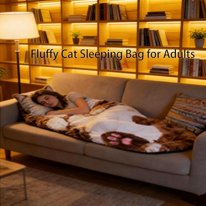 Cats Envelope Sleeping Bag Fluffy Cat Sleeping Bag for Adults Adorable Washable Envelopes Bedding for Camping Lounging