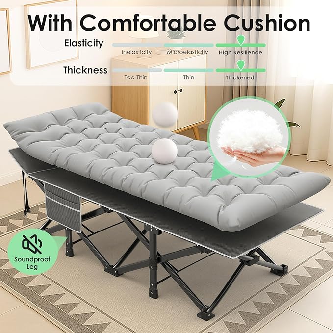Suteck Camping Cot 32In XXL Folding Camping Cot Heavy Duty Sleeping Bed for Adults 1200D Double Layer Oxford Cots for Camping W/Pilllow Mattress Carry Bag for Home Office Nap Beach Travel 900LBS