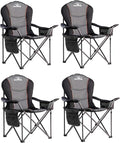 Oversized Camping Chairs with Cooler Bag &amp Cup Holder - Set of 4 Heavy-Duty 500lbs Folding Chairs (Steel Frame Padded Seat Black &amp Gray)