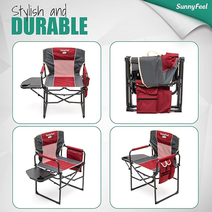 SUNNYFEEL Camping Directors Chair Heavy DutyOversized Portable Folding Chair with Side Table Pocket for Beach FishingTripPicnicLawnConcert Outdoor Foldable Camp Chairs