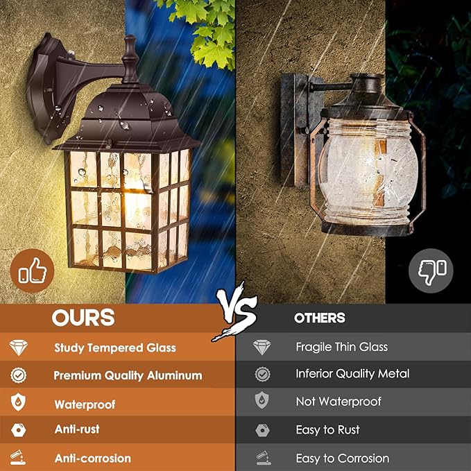 2-Pack Dusk to Dawn Outdoor Wall Light Waterproof Exterior Wall Lantern Lighting Fixtures with Photocell Sensor Brown Modern Outside Wall Sconce with E26 Base for House Porch Garage