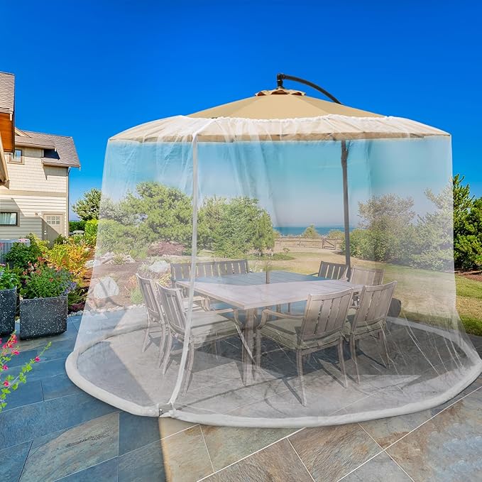 Mosquito Net for Patio with Zipper Door and Water Tube Suitable for Outdoor Patio Camping Umbrella 7.5-1 1FTJVLJVL (white)