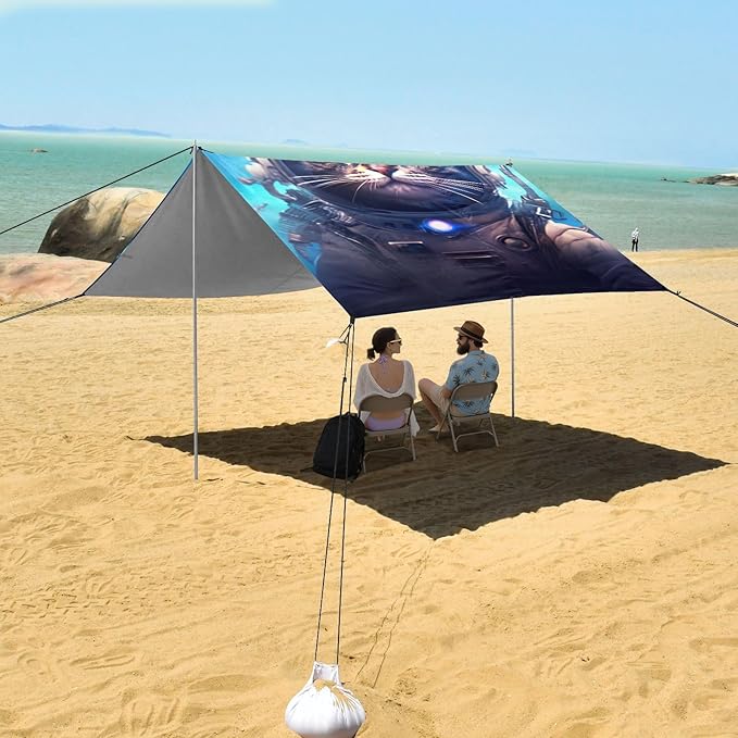 Camping Sun Shelters Beautiful Cat in Outer Space Beach Canopy 126 * 110.2in