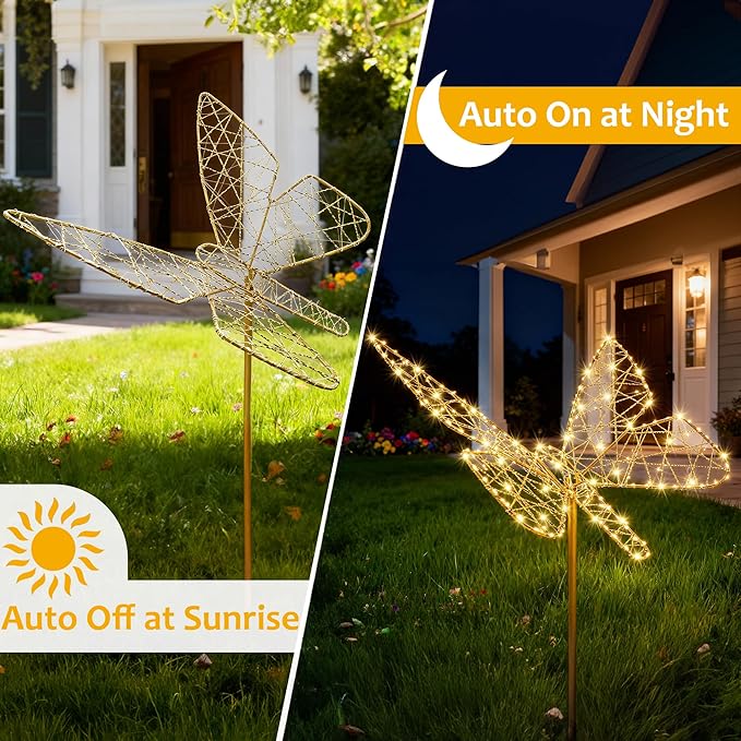 Flacchi Solar Lights Outdoor - Solar Garden Lights Butterfly Decor with 240LED Solar Powered Iron Waterproof Easy to Install for Pathway Garden Decorations Patio Decor Yard Decoration