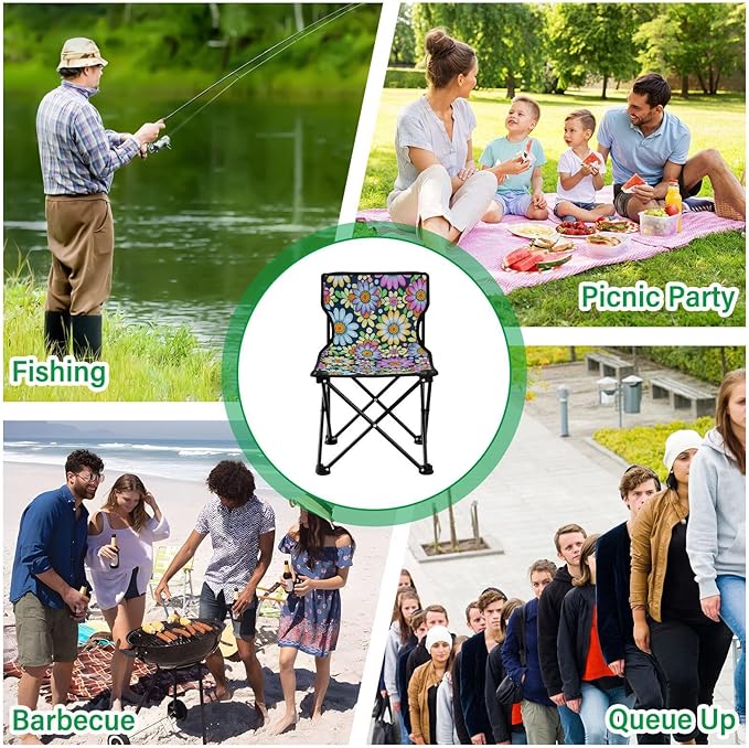 Boho Daisy Floral Colorful Foldable Camp Chairs Ultra-Lightweight Beach Chairs Includes Carry Bag