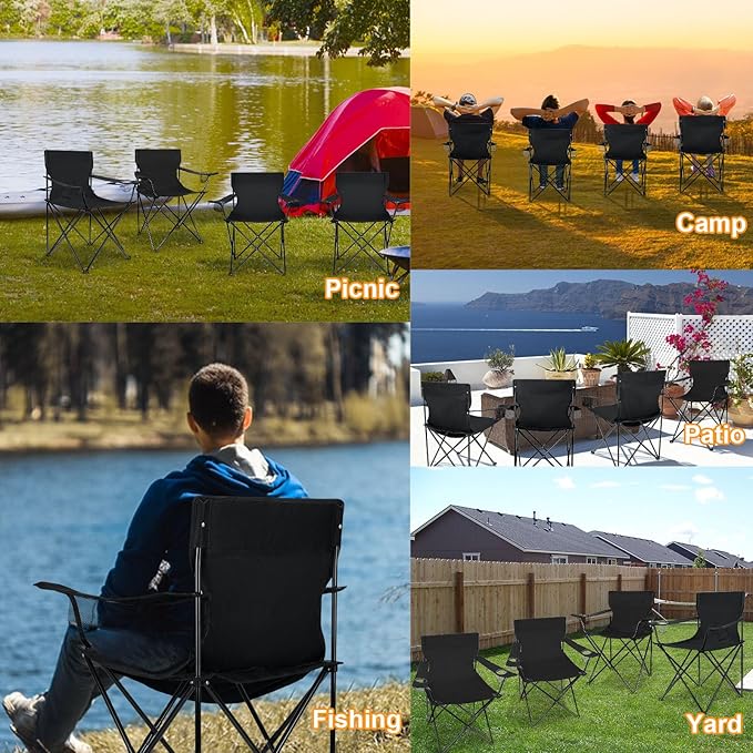 HaSteeL Camping Chairs 4 Pack Oversized Folding Chair with Cup Holders for Adults Portable Chair &amp Carry Bag for Outdoor Backyard Beach Lawn Patio Picnic Fishing Oxford Fabric &amp Heavy