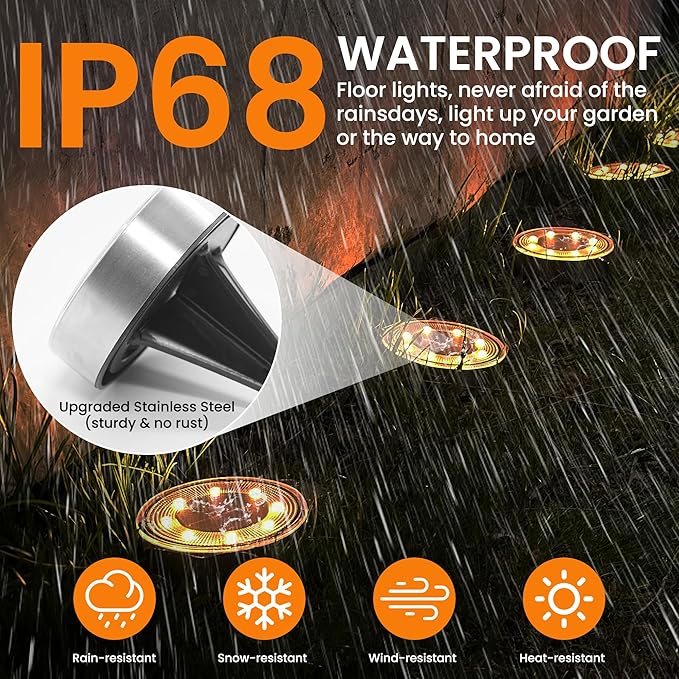 Siatom Stainless Steel Solar Ground Lights 8 Pack IP68 Waterproof Solar In-Ground Light for Outdoor Flat Landscape Lighting Garden Disc Light for Pathway Walkway and Yard - 8 Pcs (Warm White)