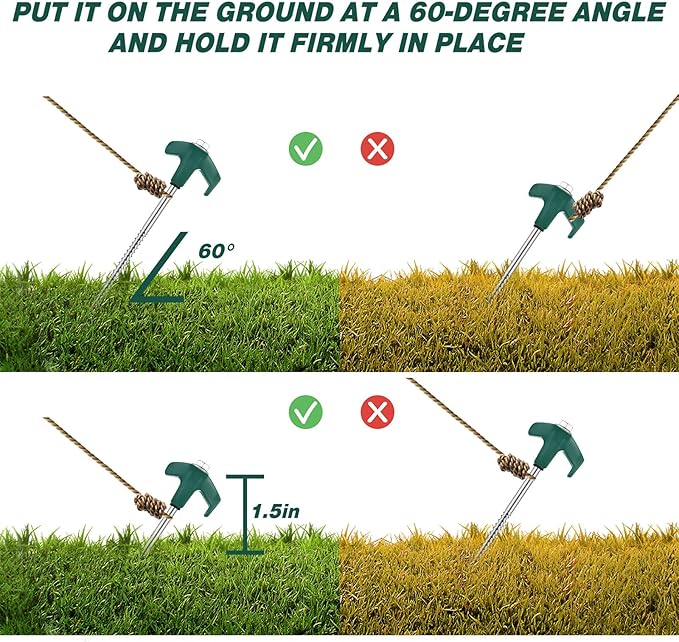 Hicarer 20 Pcs 8'' Screw in Tent Stakes Heavy Duty Ground Metal Stakes for Inflatables with Hex Head Driver for Outdoor Camping Tent Inflatable Garden Decor (Dark Green)