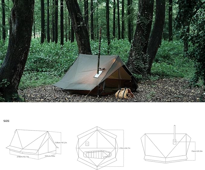 Hot Tent with Stove Jack – 4 Season Waterproof &amp Windproof Shelter for 1–4 People Lightweight for Camping Hiking Hunting &amp Fishing