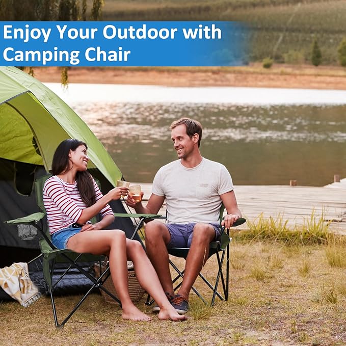 Camping Chair 2 Pack Portable Folding Chair with Cup Holder and Cooler Bag 285lbs Capacity Upgraded Foldable Chair for Outdoor Beach Fishing Backpacking Navy Blue