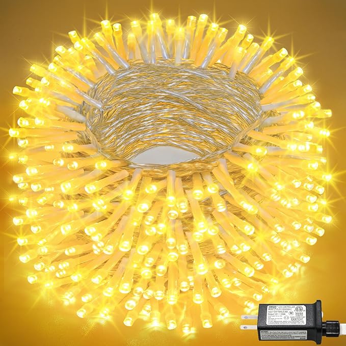 132FT 400 LED Christmas Lights Outdoor Christmas String Lights Indoor with 8 Modes Waterproof Plug in Twinkle Fairy Lights Clear Wire for Bedroom Patio Window Garden Wedding Xmas Decor Warm White