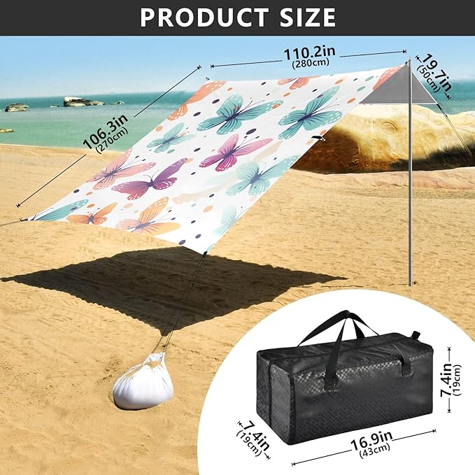 ButterflyCamping Sun Shelters 9.2 x 10.5 FT Beach Canopy Tent Sun Shade with Carrying Bag for Camping Trips Fishing Backyard Fun or Picnics 21340574