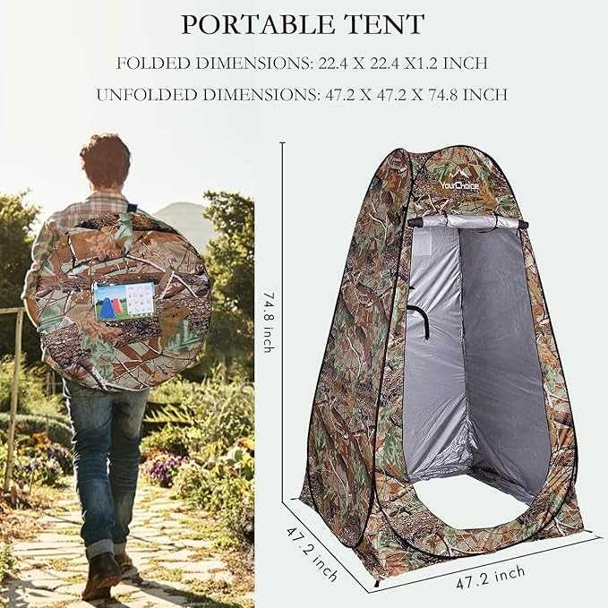 Your Choice Pop Up Privacy Shower Tent 3.9 x 3.9 x 6.2FT Portable Camping Changing Room Instant Setup Outdoor Shelter with Silver Coating Vent Window &amp Carry Bag for Beach Hiking &amp RV | Po